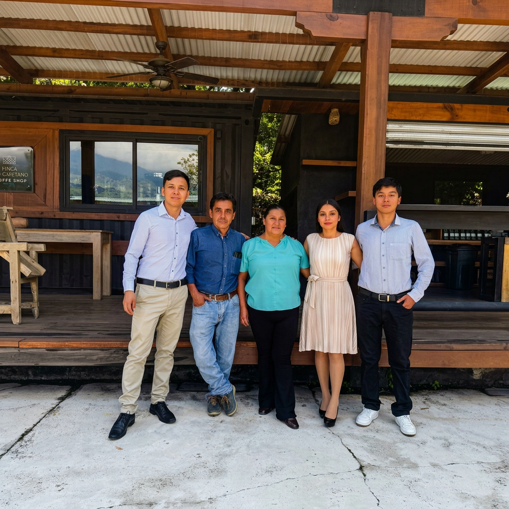 The founding family of Finca San Cayetano at the coffee shop